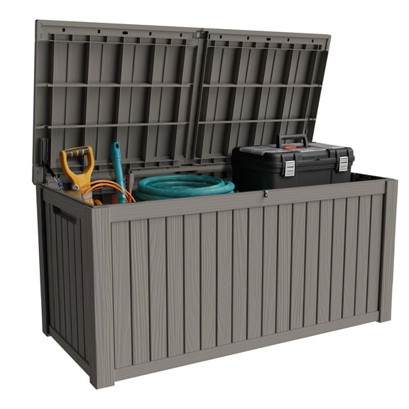 Yardgrace 230 Gallon Outdoor Storage Box Waterproof, Lockable Resin Deck Box Large Storage Bin for Patio Furniture Cushion, Garden Tools, Pool Accessories, UV-Resistant Outside Delivery, Gray