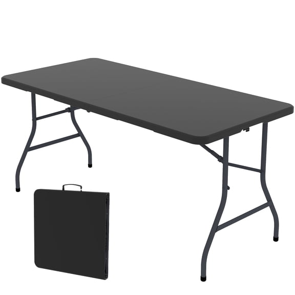 Yardgrace 5ft Portable Folding Table, Plastic Foldable Camping Table with Built-in Handle, Indoor & Outdoor Use for Picnic Party Dining, Black