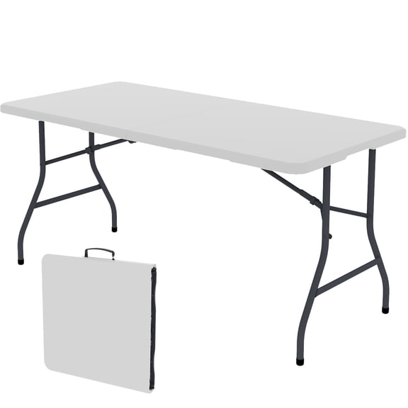 Yardgrace 5ft Portable Folding Table, Plastic Foldable Camping Table with Built-in Handle, Indoor & Outdoor Use for Picnic Party Dining, White