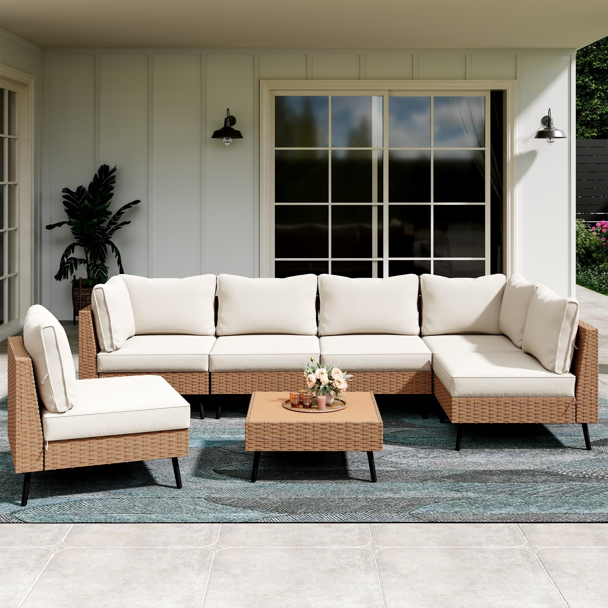 Yardgrace 7-Piece Outdoor Patio Furniture Set, PE Rattan Wicker