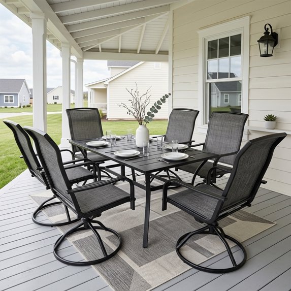Yardgrace 7-Piece Patio Dining Set with Swivel Textilene Chairs & Rectangular Table, Black/Gray