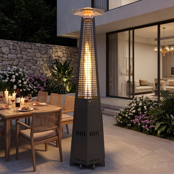 Yardgrace 91" Hexagon Pyramid Patio Heater, 48,000 BTU Propane Outdoor Heater with Quartz Glass Flame Tube, Wheels, Black