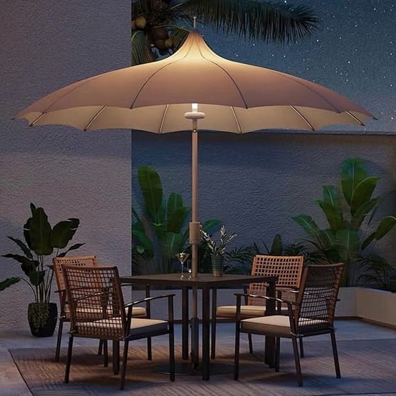 Yardgrace 9FT Patio Umbrella with LED Light, Outdoor Table Umbrella, Push-Button Tilt for Yard, Market, Poolside