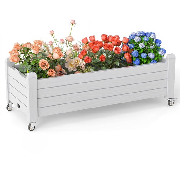 Yardgrace Horticulture Planter Box, Divisible Resin Garden Bed for Backyard, Patio, Balcony, with 4 Swivel Lockable Wheels, Light Gray