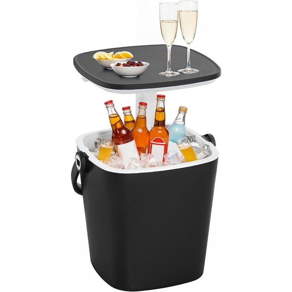 Yardgrace Outdoor Cooler Table, Lift Top Lid Beer and Wine Cool with Handle, Portable Insulated Ice Buckets for Parties, Black