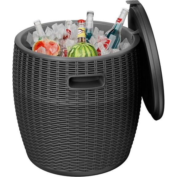 Yardgrace Outdoor Ice Bucket with Lid, 17 Inch Resin Cooler Table, Elegant Party, Kitchen, and Home Cool Bar, Black