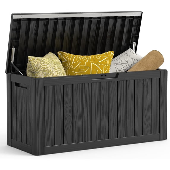 Yardgrace Outdoor Patio Box Deck, Outdoor Storage Box, 90 Gallon Resin Waterproof Deck Box, UV-Resistant Patio Storage Bin, Tool-Free Assembly, Black