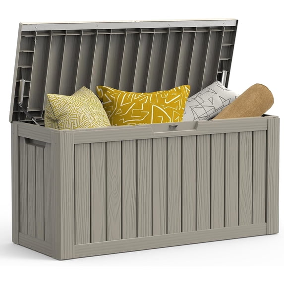 Yardgrace Outdoor Patio Box Deck, Outdoor Storage Box, 90 Gallon Resin Waterproof Deck Box, UV-Resistant Patio Storage Bin, Tool-Free Assembly, Grey