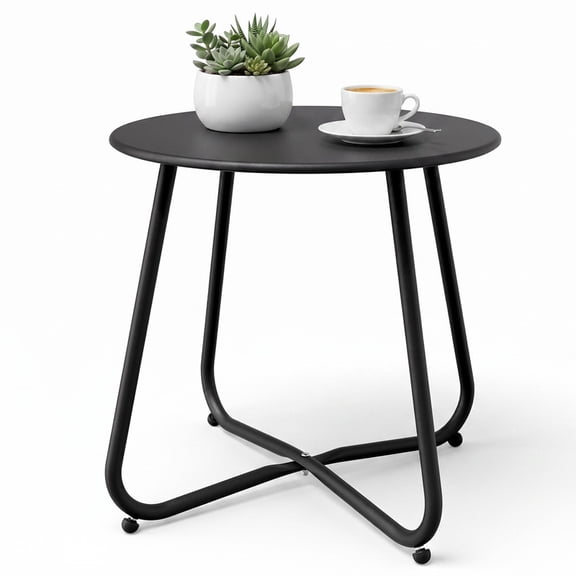 Yardgrace Outdoor Side Table, 18" Round Metal End Accent Table for Patio Yard Balcony, Black