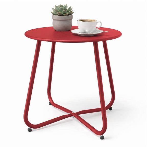 Yardgrace Outdoor Side Table, 18" Round Metal End Accent Table for Patio Yard Balcony, Deep Red