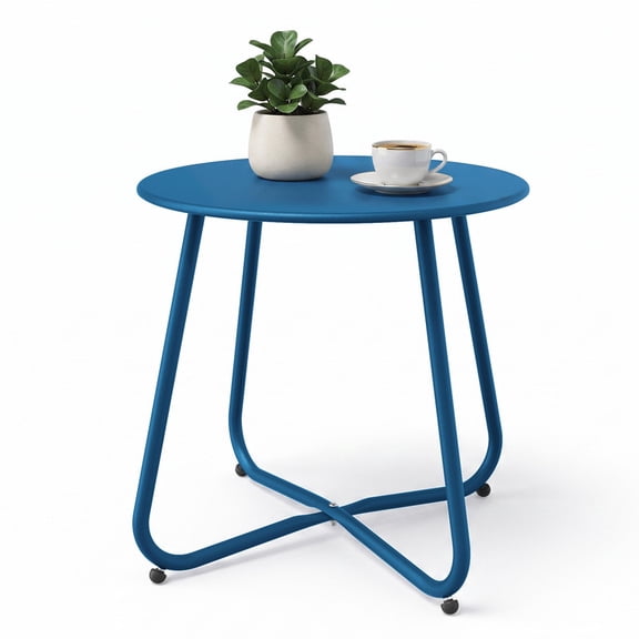 Yardgrace Outdoor Side Table, 18" Round Metal End Accent Table for Patio Yard Balcony, Peacock Blue