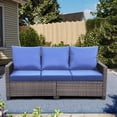 thumbnail image 1 of Yardgrace Patio Couch PE Rattan 3-Seat Outdoor Sofa Brown Wicker Furniture Set Deep Seating with Anti-Slip Blue Cushion, 1 of 6