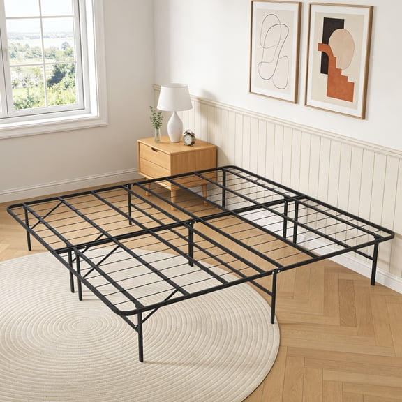Yardgrace Platform King Size Bed Frame, 14 Inch Foldable Metal Bed Frame with Steel Slats, No Box Spring Needed, Tool-Free Assembly, Black