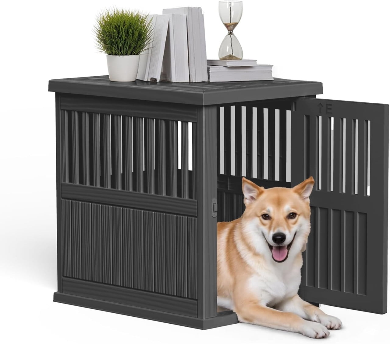 Yardgrace Weatherproof Resin Dog Crate for Small to Medium Dogs, Indoor Outdoor Dog Kennel with Elevated Floor (29.7"L x 21.3"W x 25.3"H, Black)