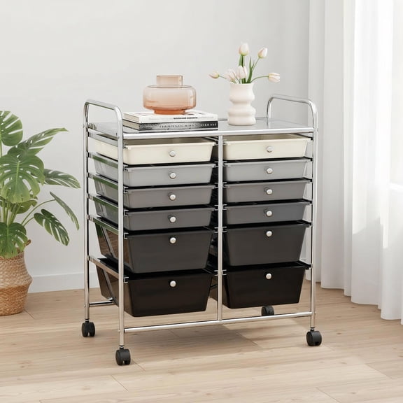 Yardi Yard 12-Drawer Rolling Storage Cart with Removable Drawers and Lockable Wheels-Gray, Storage Cart, Multipurpose Organizer Cart for Home, Office, School