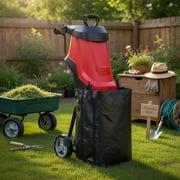Yardi Yard 15-AMP Electric Wood Chipper and Shredder Leaf Mulcher with Wheels, Lawn Care Tool for Garden, Yard, Red