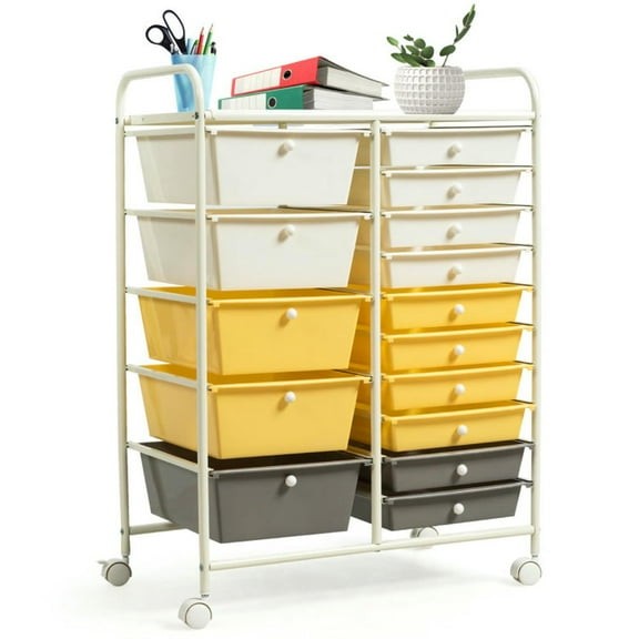 Yardi Yard 15-Drawer Storage Rolling Organizer Cart-Yellow, Storage Cart, Multipurpose Organizer Cart for Home, Office, School