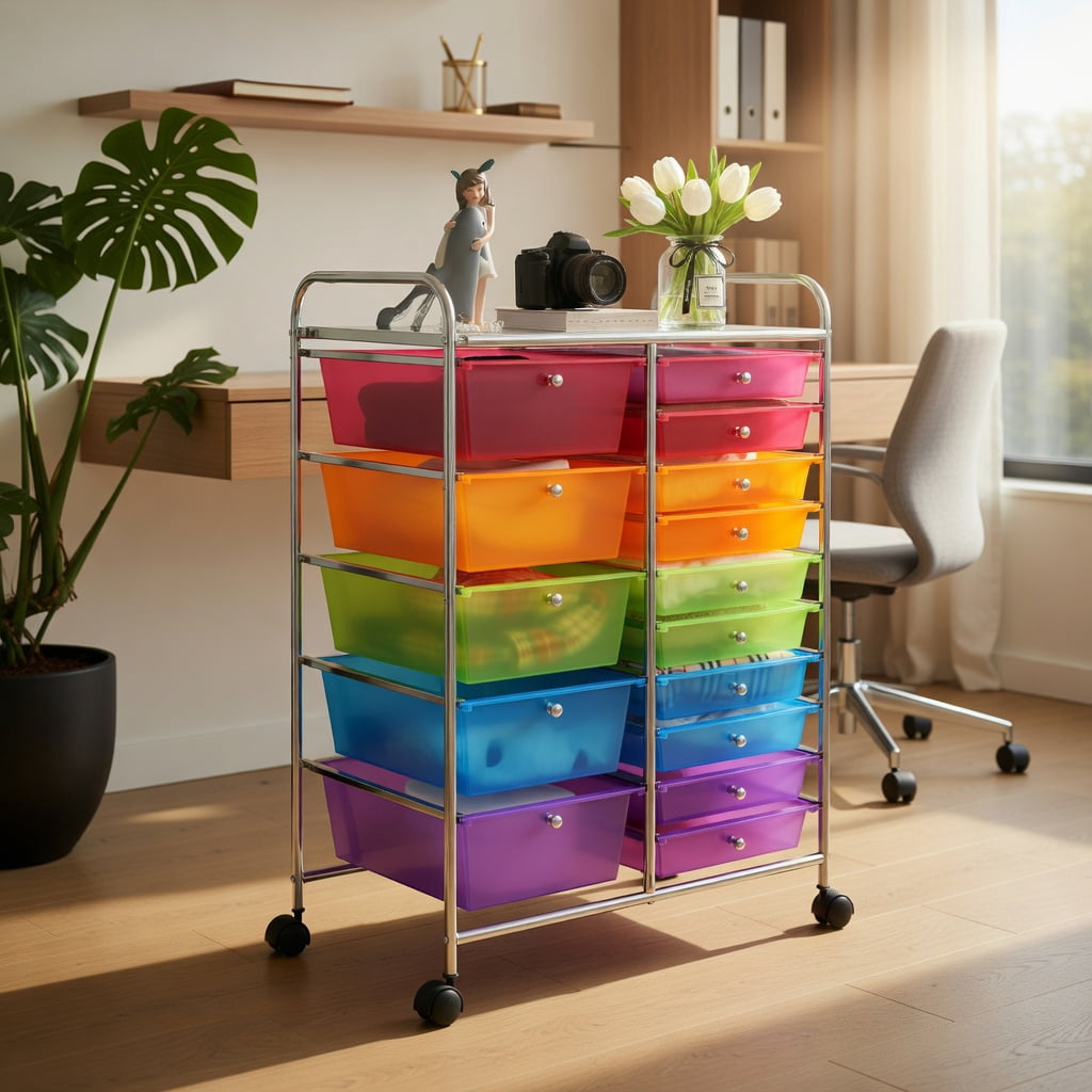 Yardi Yard 15 Drawers Rolling Storage Cart Organizer, Storage Cart, Multipurpose Organizer Cart for Home, Office, School