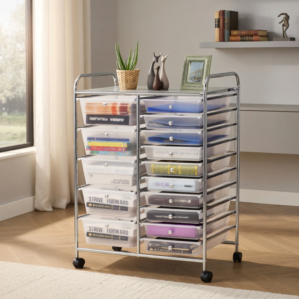 Yardi Yard 15 Drawers Rolling Storage Cart Organizer-clear, Storage Cart, Multipurpose Organizer Cart for Home, Office, School