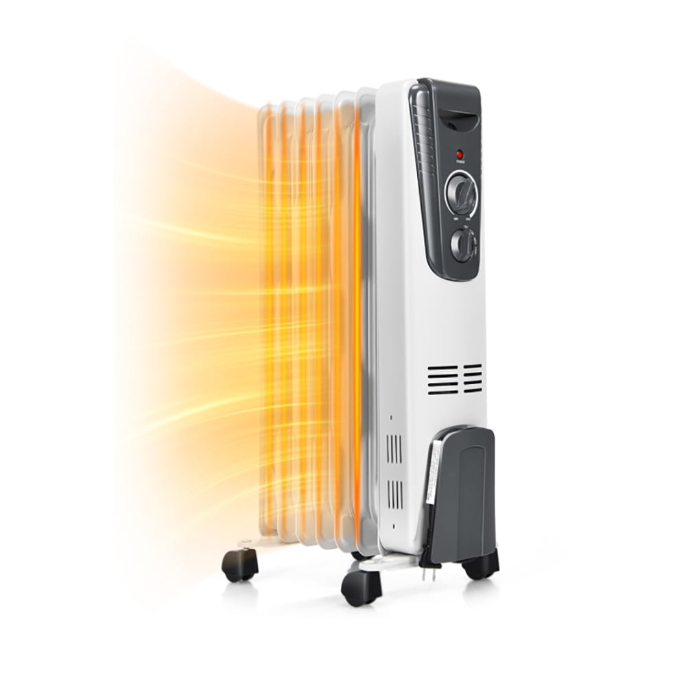 White 1500W Electric Oil-Filled Radiator Heater with Thermostat