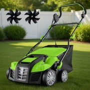 Yardi Yard 16-Inch Electric Lawn Dethatcher and Scarifier with Collection Bag-Green, Grass Trimmer for Garden Yard Weeding Work