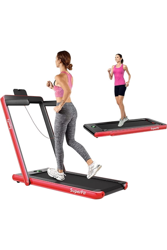 2.25HP 2 in 1 Folding Treadmill with APP Speaker Remote Control-Red, Treadmill for Walking & Running