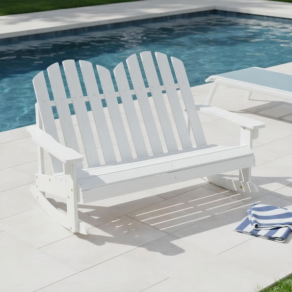 Yardi Yard 2 Person Adirondack Rocking Chair with Slatted seat-White, Toddler Chair for Kids