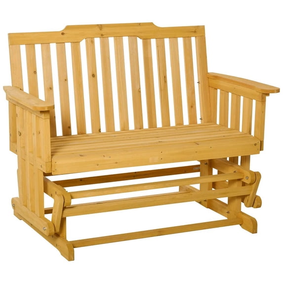 Yardi Yard 2-Person Patio Swing Glider Bench with Quick Drying Design and Wide Armrest, Wood Rocking Chair Loveseat, Bench for Outdoor, Brown