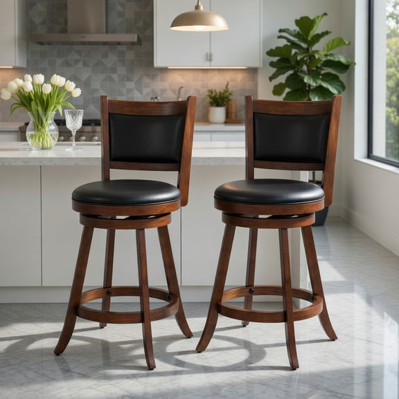 Yardi Yard 2 Pieces 24 Inch Swivel Counter Stool Dining Chair Upholstered Seat-Brown, Bar Height Stools, Bar Stools for Kitchen, Dining Room