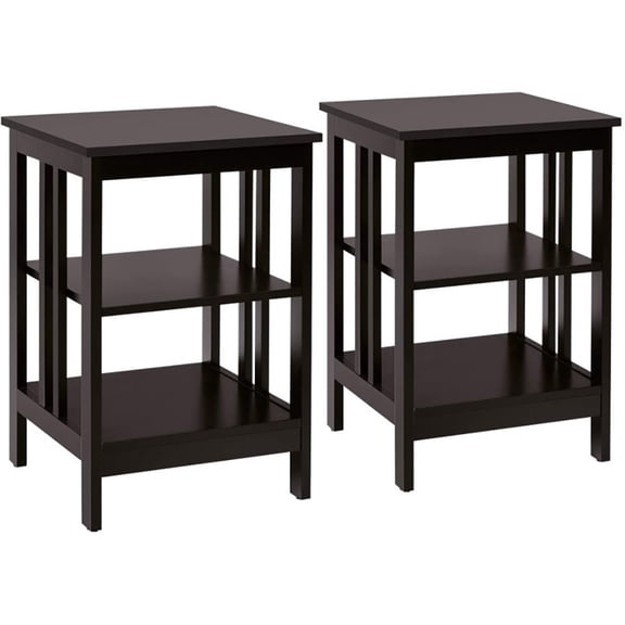 Yardi Yard 2 Pieces 3-Tier Nightstand with Reinforced Bars and Stable Structure-Dark Brown, Side Table, Chairside Table Narrow End Table for Bedroom Living Room Kitchen