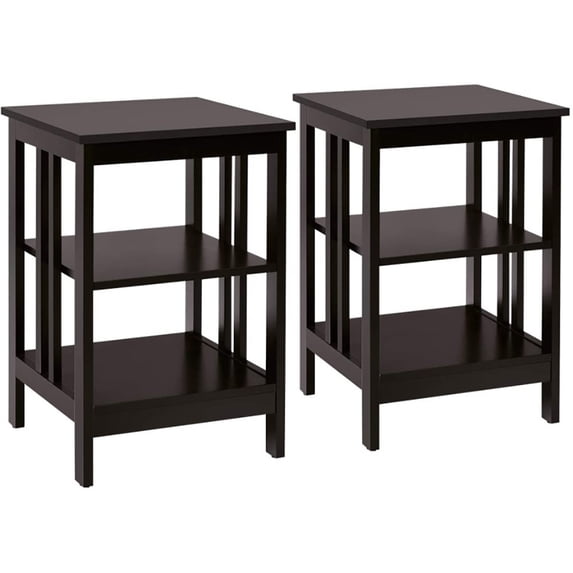 Yardi Yard 2 Pieces 3-Tier Nightstand with Reinforced Bars and Stable Structure-Dark Brown, Side Table, Chairside Table Narrow End Table for Bedroom Living Room Kitchen