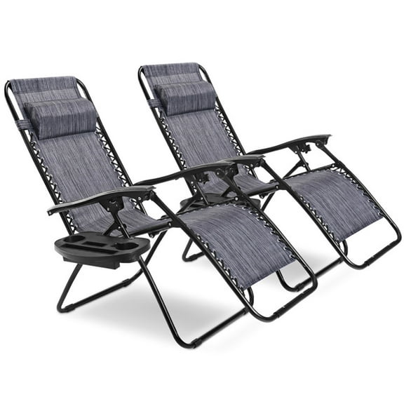 Yardi Yard 2 Pieces Folding Lounge Chair with Zero Gravity-Gray, Zero Gravity Chair Set of 2 Patio Folding Lounge Chairs