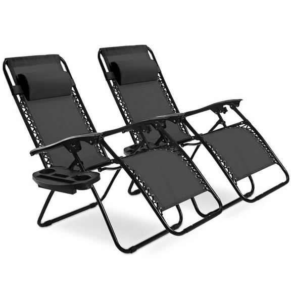 Yardi Yard 2 Pieces Folding Recliner Zero Gravity Lounge Chair - Black, Zero Gravity Chair Set of 2 Patio Folding Lounge Chairs