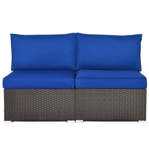 Yardi Yard 2 Pieces Patio Rattan Armless Sofa Set with 2 Cushions and 2 Pillows-Navy, Outdoor Sofa Sectional for Patio Back Deck, Balcany, Poolside