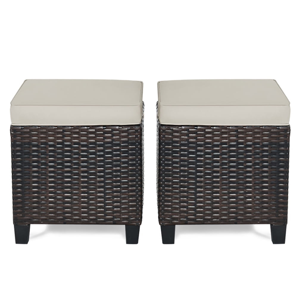 Yardi Yard 2 Pieces Patio Rattan Ottoman Set with Removable Cushions