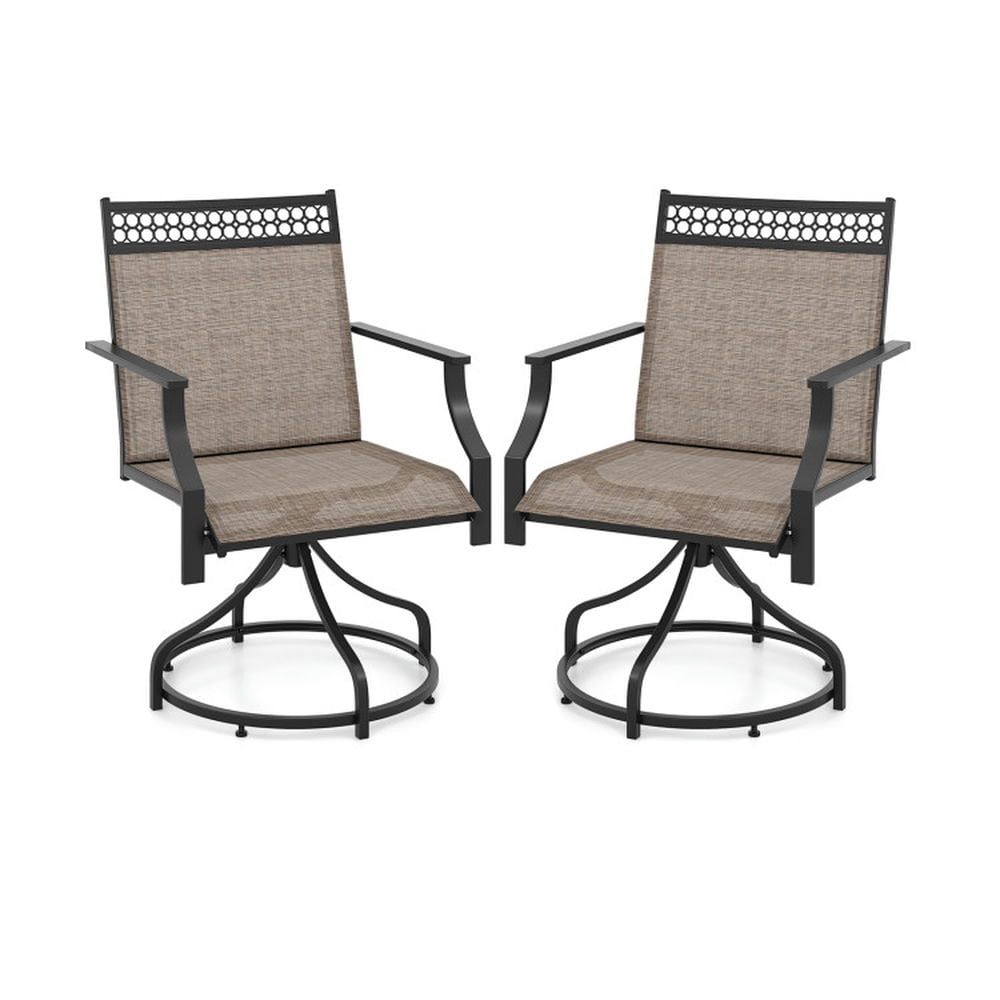 Yardi Yard 2 Pieces Patio Swivel Dining Chairs, Dining Chairs Set of 2 with Heavy-duty Metal Frame and Armrests, Dining Chairs for Outdoor as Garden, Patio, Brown