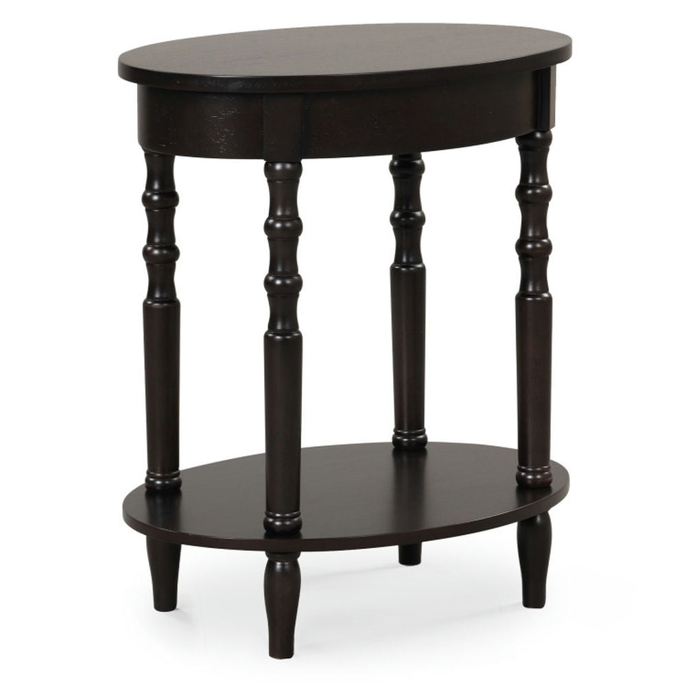 Yardi Yard 2-Tier Oval Side Table with Storage Shelf and Solid Wood ...