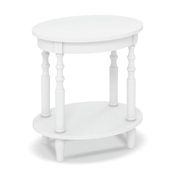 Yardi Yard 2-Tier Oval Side Table with Storage Shelf and Solid Wood Legs-White, Side Table, Chairside Table Narrow End Table for Bedroom Living Room Kitchen