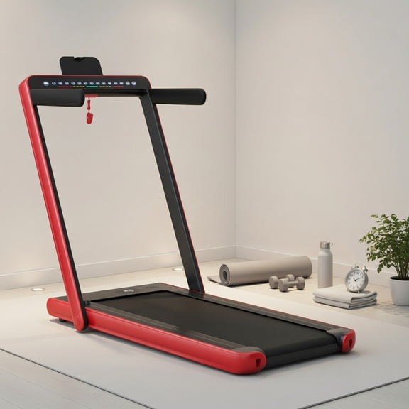 Yardi Yard 2-in-1 Electric Motorized Health and Fitness Folding Treadmill with Dual Display and Speaker-Red, Treadmill for Walking & Running