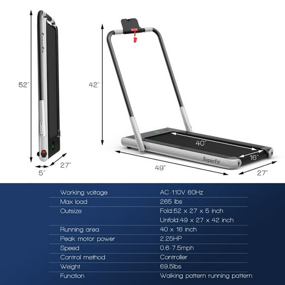 Yardi Yard 2-in-1 Folding Treadmill with Remote Control and LED Display-Silver, Treadmill for Walking & Running