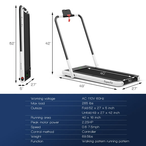 Yardi Yard 2-in-1 Folding Treadmill with Remote Control and LED Display-White, Treadmill for Walking & Running