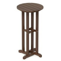 Yardi Yard 21.5 Inch Round Bar Table Patio HDPE Bar Height Dining Table with Slatted Tabletop, Patio Table for Garden, Yard, Brown