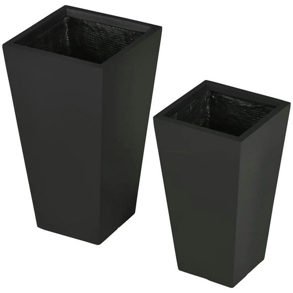 Yardi Yard 22in & 18in 2 Packs Outdoor Planter Set, Flower Pots with Drainage Holes, Durable & Stackable Plant Pot, for Outdoor as Porch, Entryway, Patio, Yard, Garden, Black