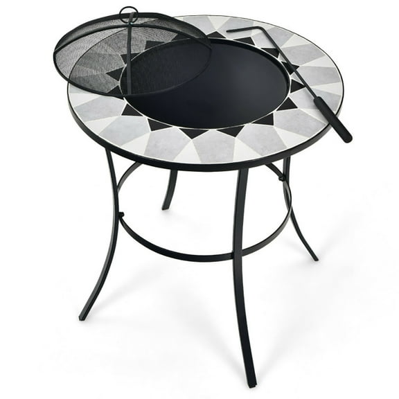 Yardi Yard 23.5 Inches Round Fire Pit Table with Mesh Cover and Fire Poker, Propane Fire Pit for Outdoor, Outside Patio Deck and Garden