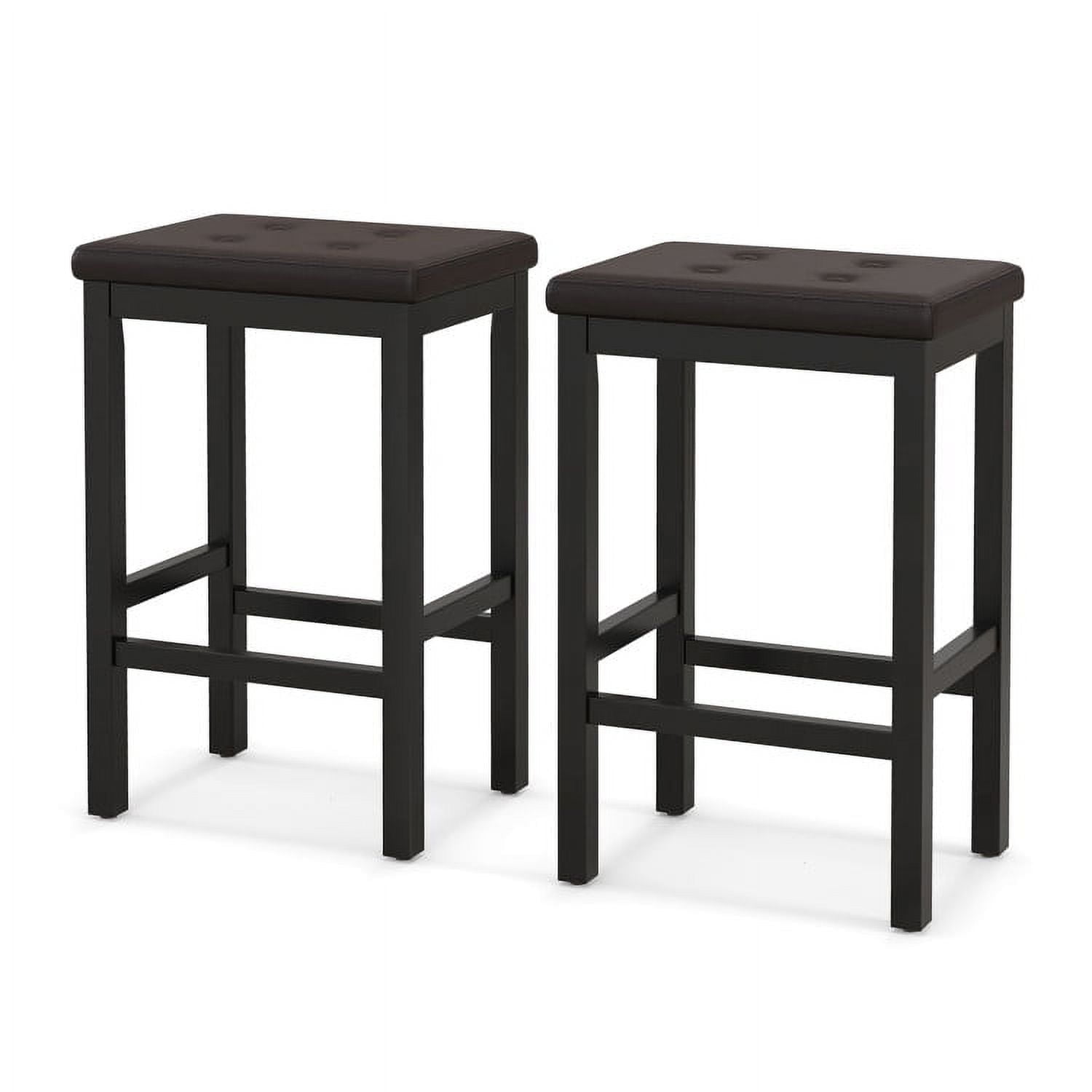 Yardi Yard 24 Inch Bar Stools Set of 2, Bar Stools with Padded Seat Footrest and Rubber Wood Frame, Brown Yardi Yard 24 Inch Bar Stools Set of 2, Bar Stools with Padded Seat Footrest and Rubber Wood Frame, Brown
