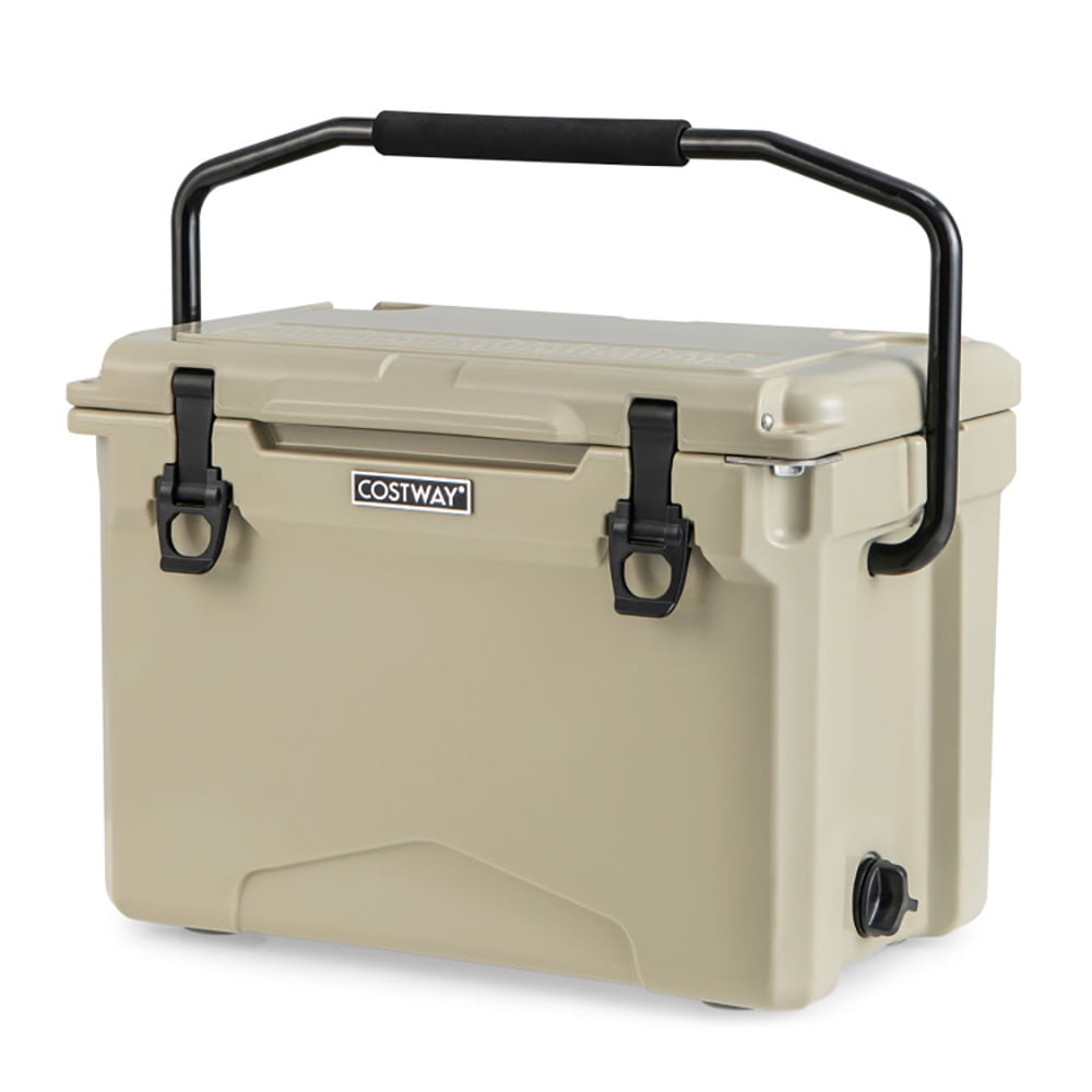 Yardi Yard 25 QT Hard Cooler with Aluminum Handle and Integrated Cup Holders-Tan Yardi Yard 25 QT Hard Cooler with Aluminum Handle and Integrated Cup Holders-Tan