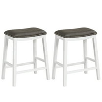 Yardi Yard 26" Counter Height Bar Stools Set of 2, Faux PVC Leather Barstools w/Padded Seat, Wood Frame, Max Load 330 Lbs, Wood Saddle Bar Stools, Gray White