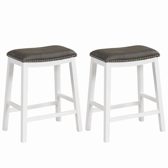 Yardi Yard 26" Counter Height Bar Stools Set of 2, Faux PVC Leather Barstools w/Padded Seat, Wood Frame, Max Load 330 Lbs, Wood Saddle Bar Stools, Gray+White