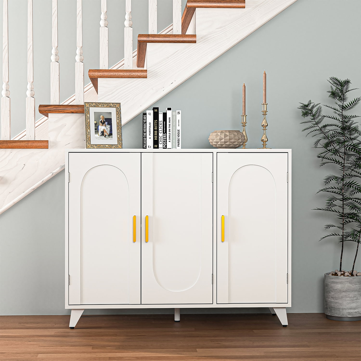 Yardi Yard 3-Door Gold & White Storage Cabinet, Stylish for Any Room, Easy Assembly Yardi Yard 3-Door Gold & White Storage Cabinet, Stylish for Any Room, Easy Assembly