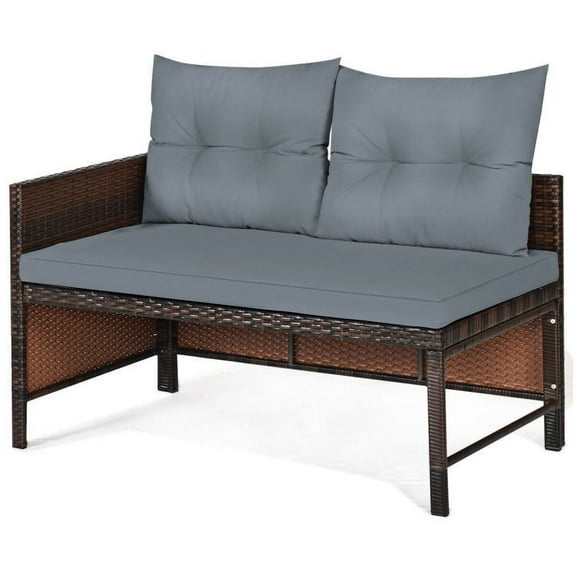 Yardi Yard 3 Pieces Outdoor Sectional Sofa, Outdoor Patio Furniture Set, All-Weather Rattan Wicker Sofa Small Patio Conversation Couch with Washable Cushion and Table, Gray
